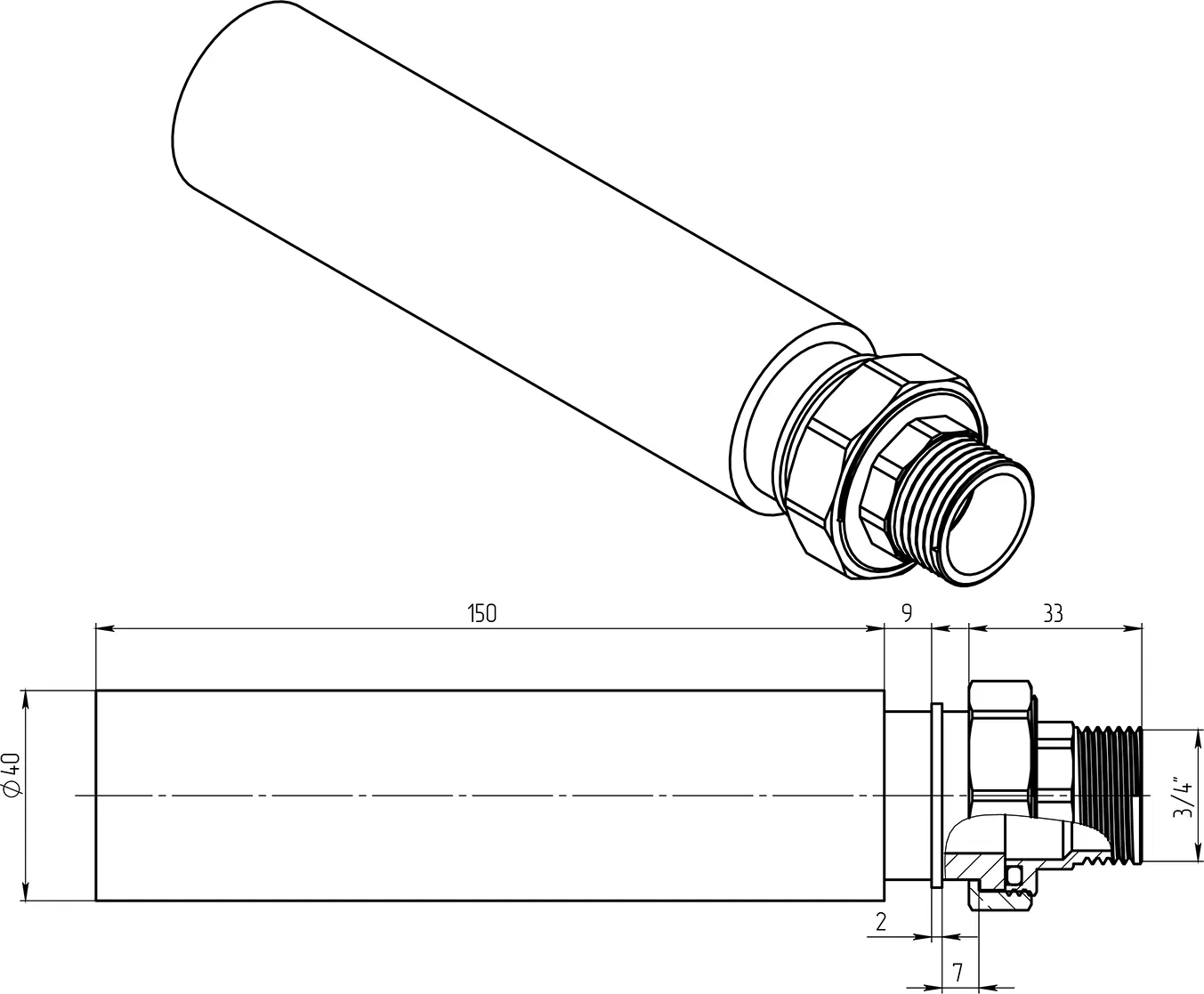 PE tubing Ø40 with brass split coupling with 3/4